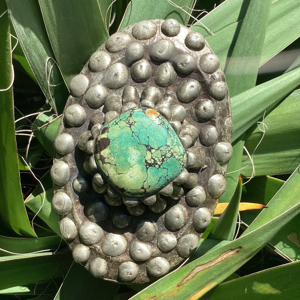 Beautiful Handcrafted Artisan Mikal Winn Vintage Turquoise Metal Belt Buckle